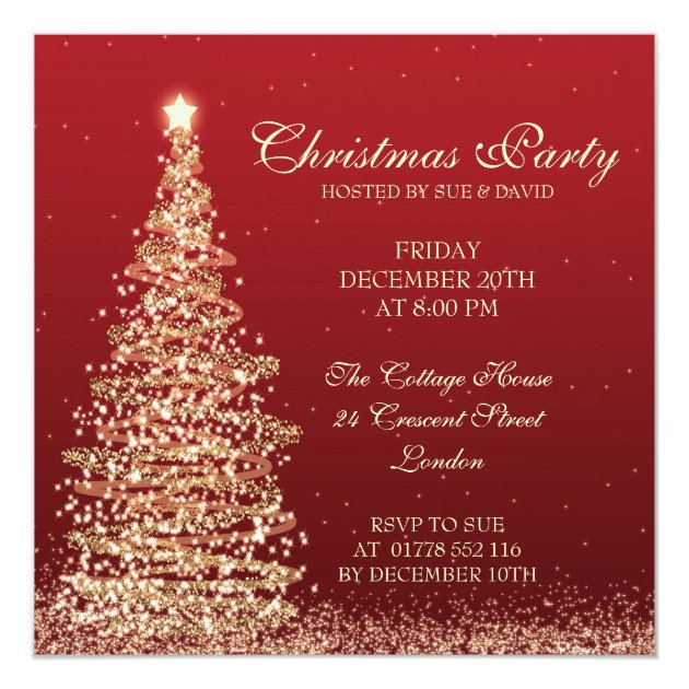 Elegant Christmas Party Red Card (front side)