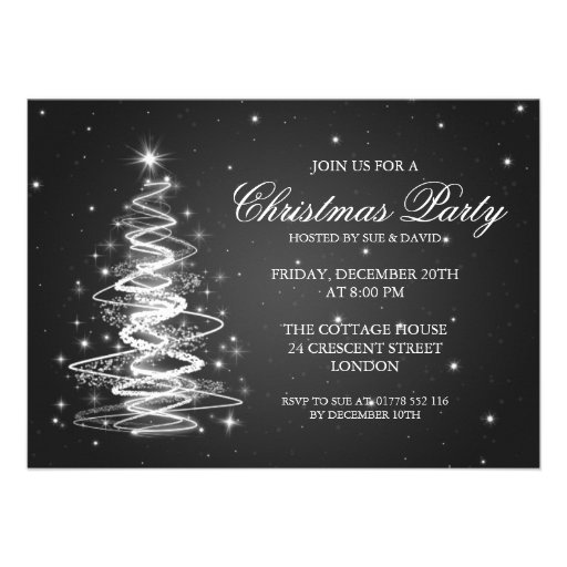 Elegant Christmas Party Sparkling Tree Black Custom Invites