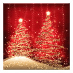 Elegant Christmas Party Sparkling Trees Red Custom Announcements