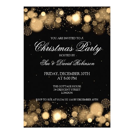 Elegant Christmas Party Winter Wonder Gold Personalized Announcements