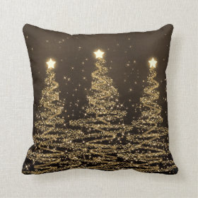 Elegant Christmas Sparkling Trees Black Brown Pillow
