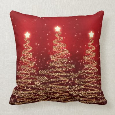 Elegant Christmas Sparkling Trees Red Throw Pillows
