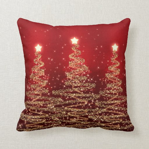 Elegant Christmas Sparkling Trees Red Throw Pillows Zazzle