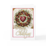 Elegant Christmas wreath red white green heart Cards