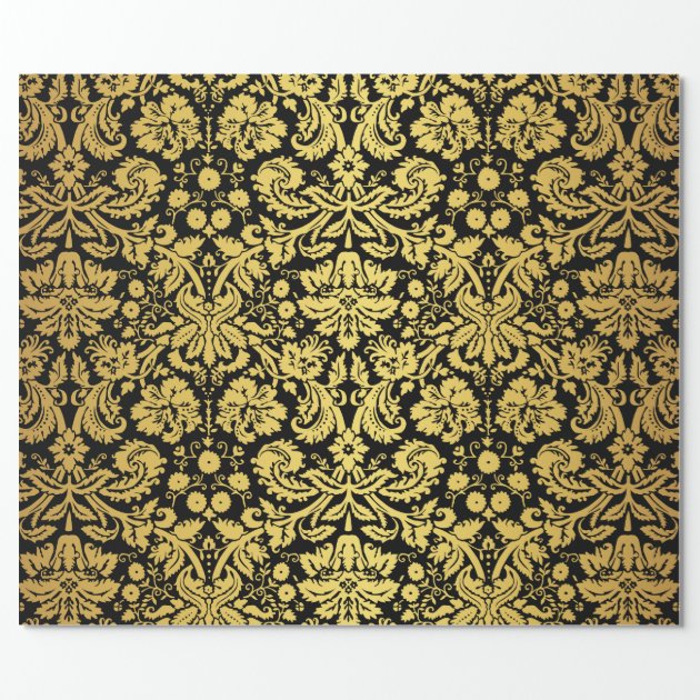 Elegant Classic Black and Gold Royal Damask Wrapping Paper 2/4