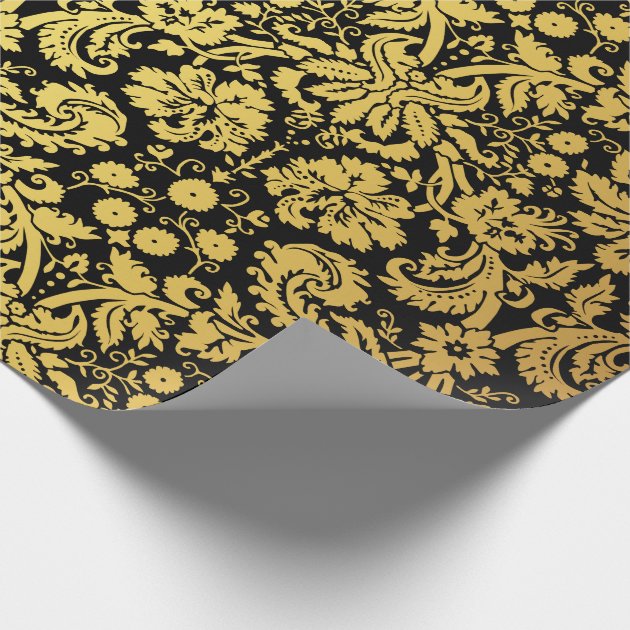 Elegant Classic Black and Gold Royal Damask Wrapping Paper 4/4
