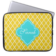 Elegant, classic bright yellow quatrefoil monogram computer sleeves