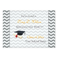 Elegant, classic, cool grey chevron graduation personalized announcement