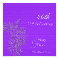 Elegant, classic purple floral wedding anniversary custom invites