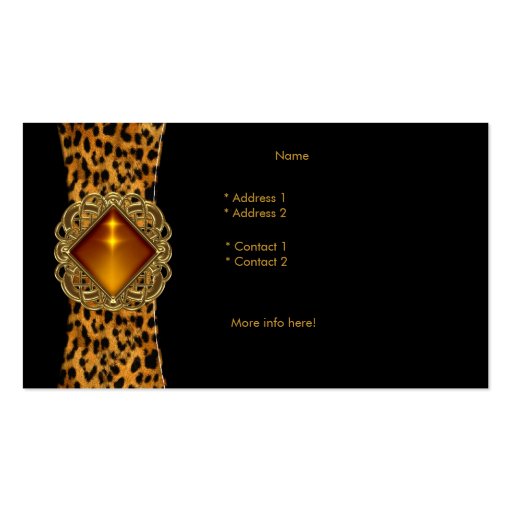 Elegant Classy Black Leopard animal Jewel Business Card Templates (back side)