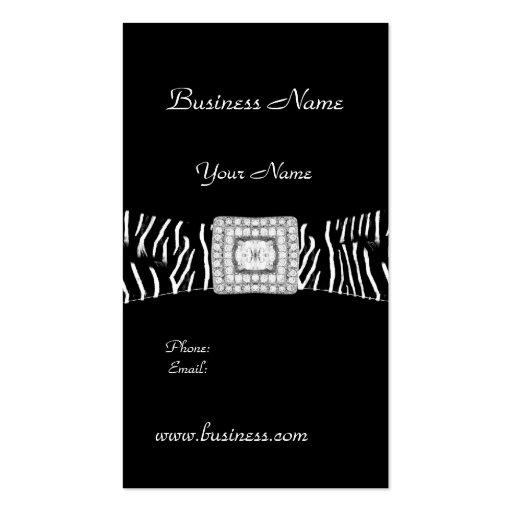 Elegant Classy Black Zebra animal Diamond Business Card Templates