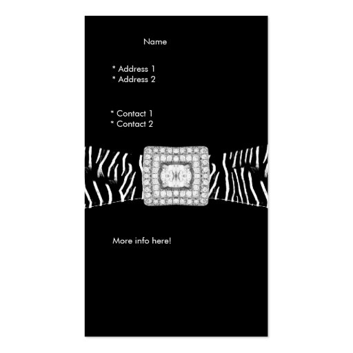 Elegant Classy Black Zebra animal Diamond Business Card Templates (back side)