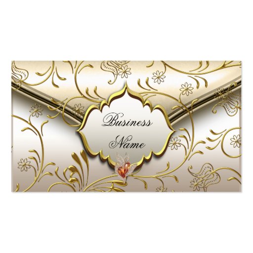 Elegant Classy Damask Caramel Cream Beige Gold Business Cards (front side)