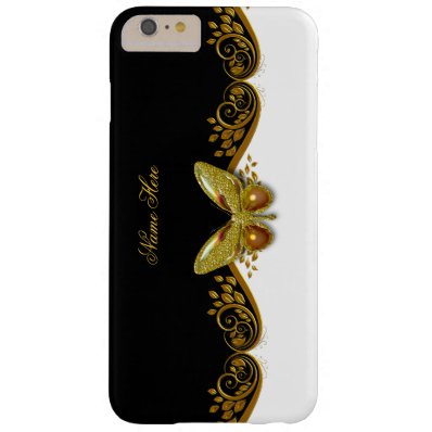 Elegant Classy Gold Black Butterfly on White Barely There iPhone 6 Plus Case