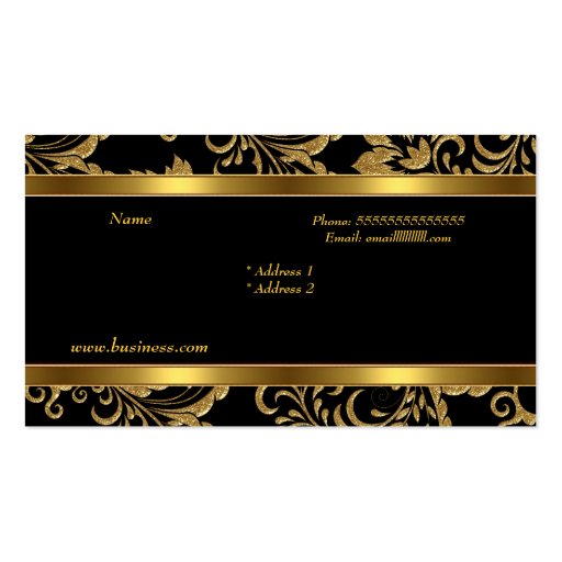 Elegant Classy Gold Black Damask Embossed Look Business Card (back side)