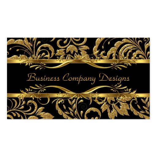 Elegant Classy Gold Black Damask Embossed Look Business Card (front side)