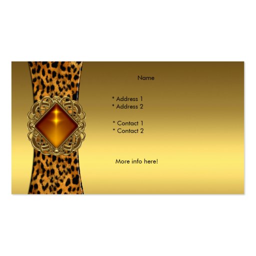 Elegant Classy Gold Black Leopard animal Jewel Business Card (back side)