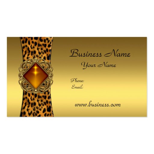 Elegant Classy Gold Black Leopard animal Jewel Business Card (front side)