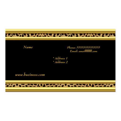 Elegant Classy Gold Black Leopard Animal Print Business Card Templates (back side)