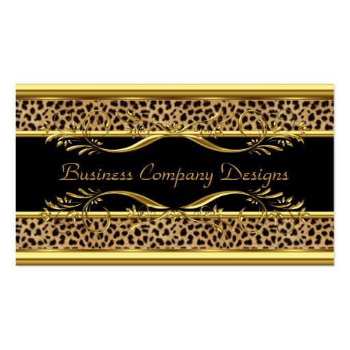 Elegant Classy Gold Black Leopard Animal Print Business Card Templates (front side)