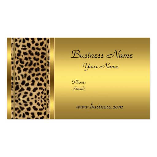 Elegant Classy Gold Black Leopard animal print Business Cards (front side)