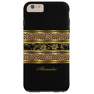 Elegant Classy Gold Black Leopard Floral Tough iPhone 6 Plus Case