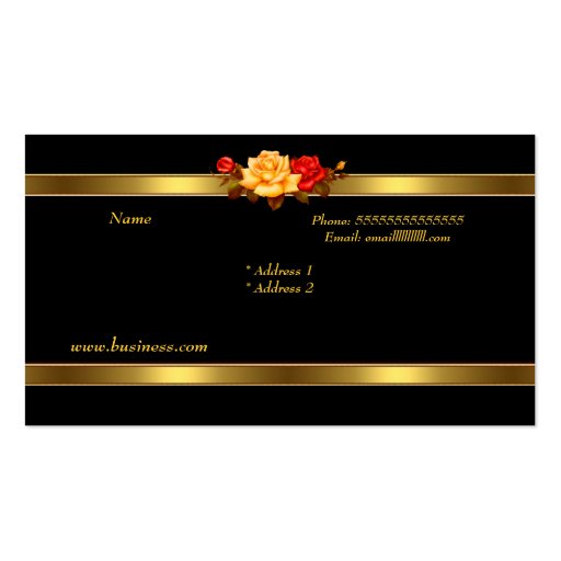 Elegant Classy Gold Black Red Roses Business Card (back side)