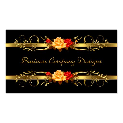 Elegant Classy Gold Black Red Roses Business Card (front side)