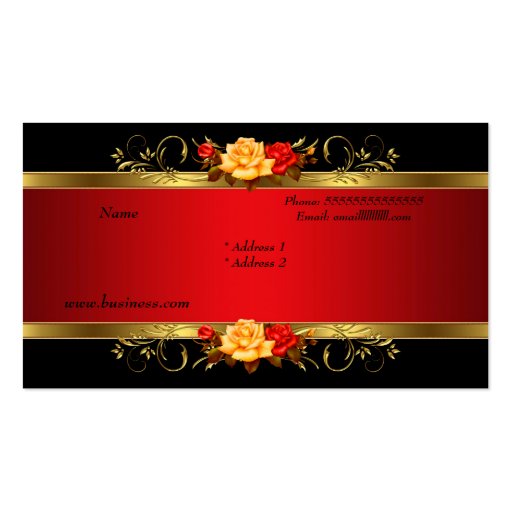 Elegant Classy Gold Black Red Roses Business Card Templates (back side)