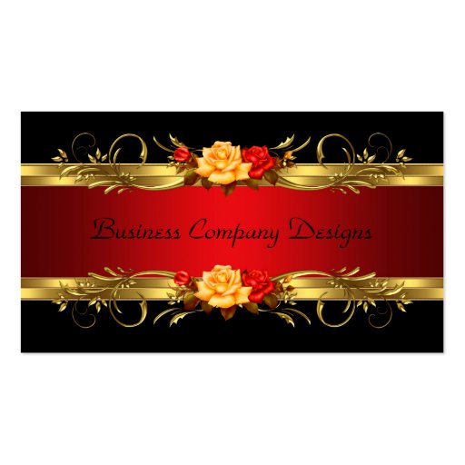 Elegant Classy Gold Black Red Roses Business Card Templates (front side)