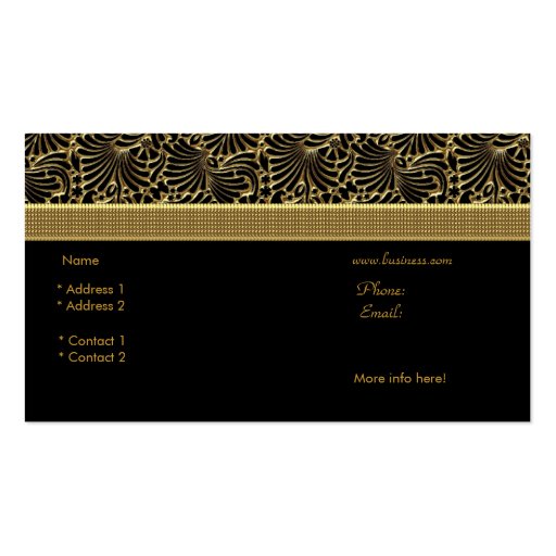 Elegant Classy Gold Damask Embossed black Business Card (back side)
