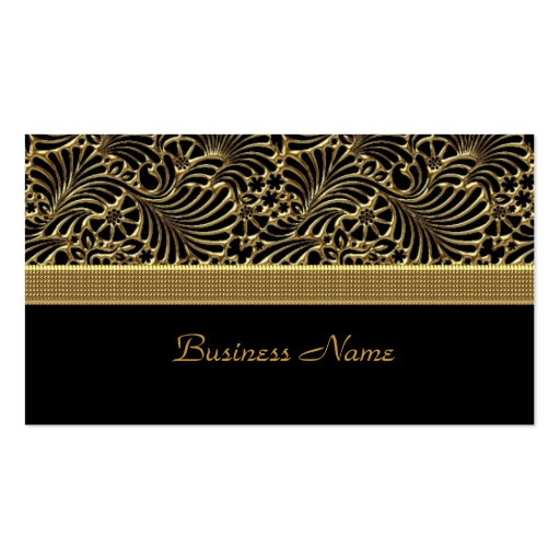 Elegant Classy Gold Damask Embossed black Business Card (front side)