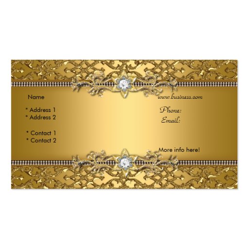 Elegant Classy Gold Damask Embossed Jewel Business Card Template (back side)