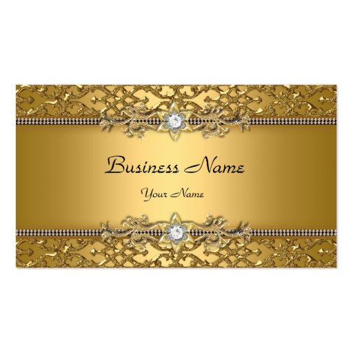 Elegant Classy Gold Damask Embossed Jewel Business Card Template (front side)
