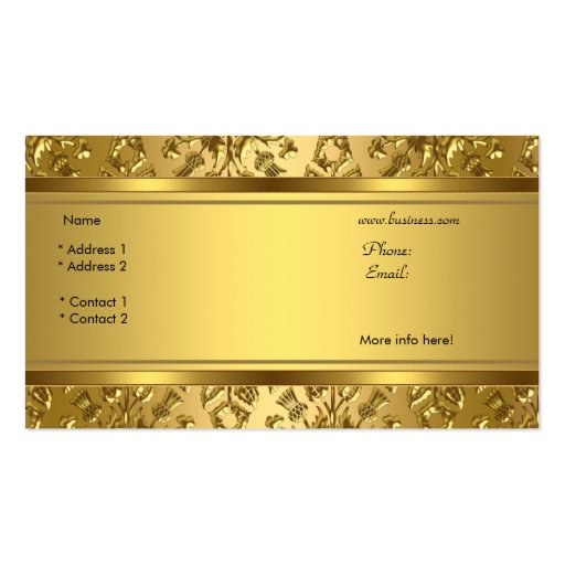 Elegant Classy Gold Damask Embossed Look Business Cards (back side)