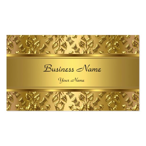 Elegant Classy Gold Damask Embossed Look Business Cards (front side)