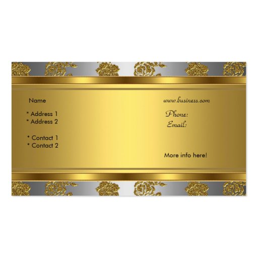 Elegant Classy Gold Grey Floral silver Jewel Business Card Template (back side)