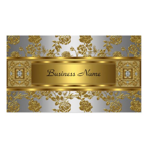 Elegant Classy Gold Grey Floral silver Jewel Business Card Template