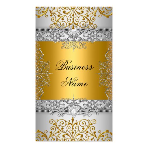 Elegant Classy Gold Lace Silver White Business Card Template (front side)