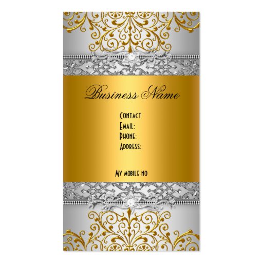 Elegant Classy Gold Lace Silver White Business Card Template (back side)