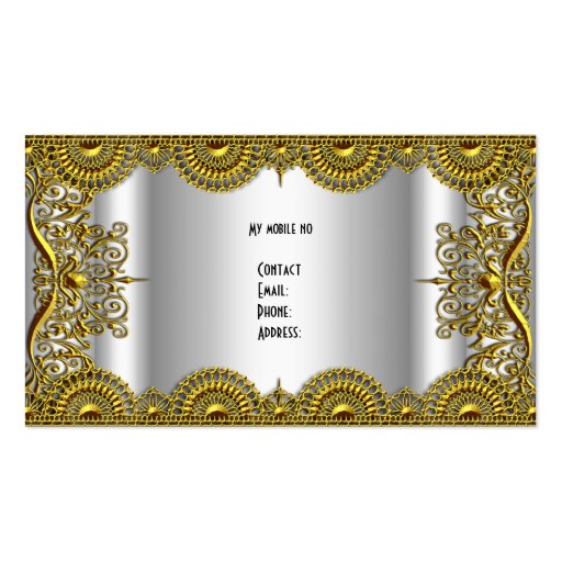 Elegant Classy Ornate Silver Gold Lace Profile Business Cards (back side)