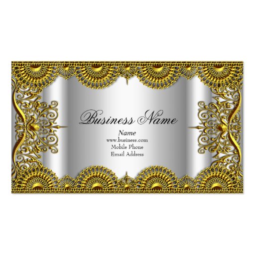 Elegant Classy Ornate Silver Gold Lace Profile Business Cards (front side)