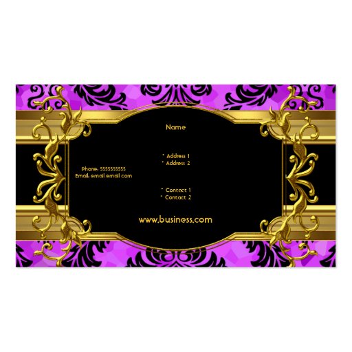 Elegant Classy Purple Gold Damask Floral Profile Business Cards (back side)