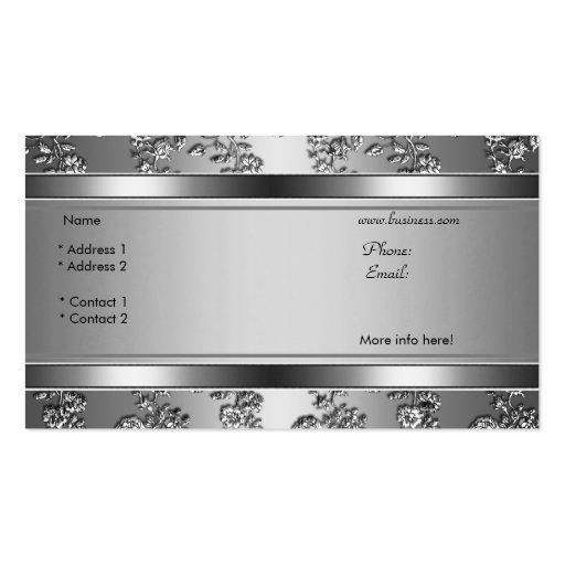 Elegant Classy Silver Embossed Floral Look Business Card (back side)
