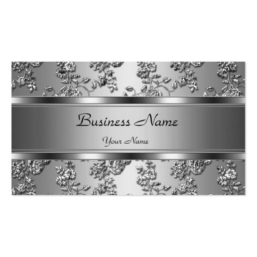 Elegant Classy Silver Embossed Floral Look Business Card (front side)