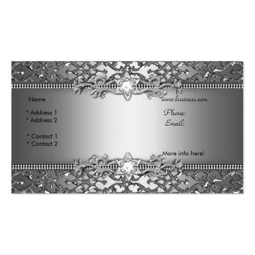 Elegant Classy Silver Gray Damask Embossed Look Business Cards (back side)