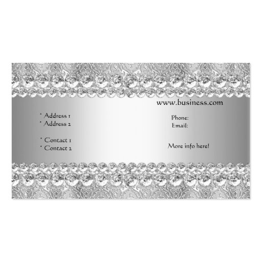 Elegant Classy Silver Gray Damask Lace Business Card (back side)