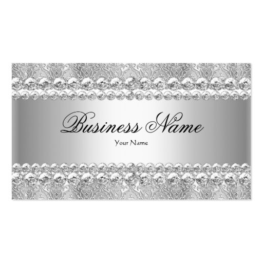 Elegant Classy Silver Gray Damask Lace Business Card (front side)