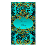 Elegant Classy Teal Blue Gold Damask Floral Business Card Templates