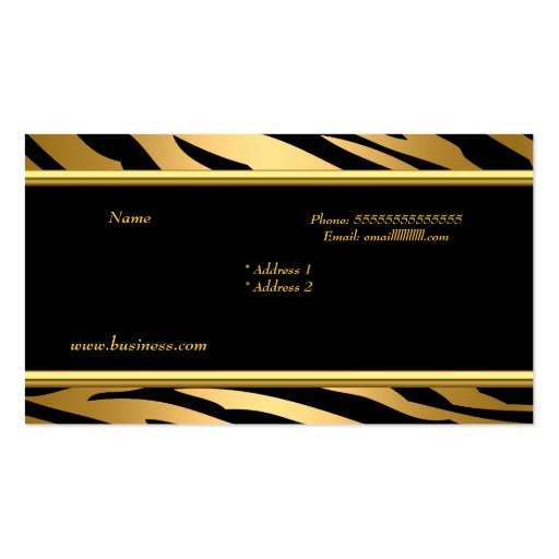 Elegant Classy Zebra Gold Black Embossed Look Business Card (back side)